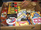 A box of food from a food pantry in Virginia.