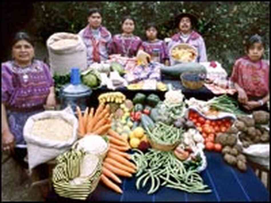The Mendoza family and a servant, in their courtyard in Todos Santos Cuchumatán, Guatemala.