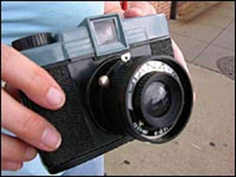 A plastic toy Diana-F camera.