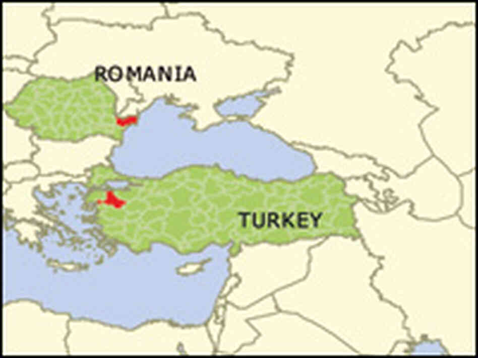 Red marks the sites of the recent outbreaks of H5N1 in Turkey and Romania Red marks the sites of the recent outbreaks of H5N1 in Turkey and Romania