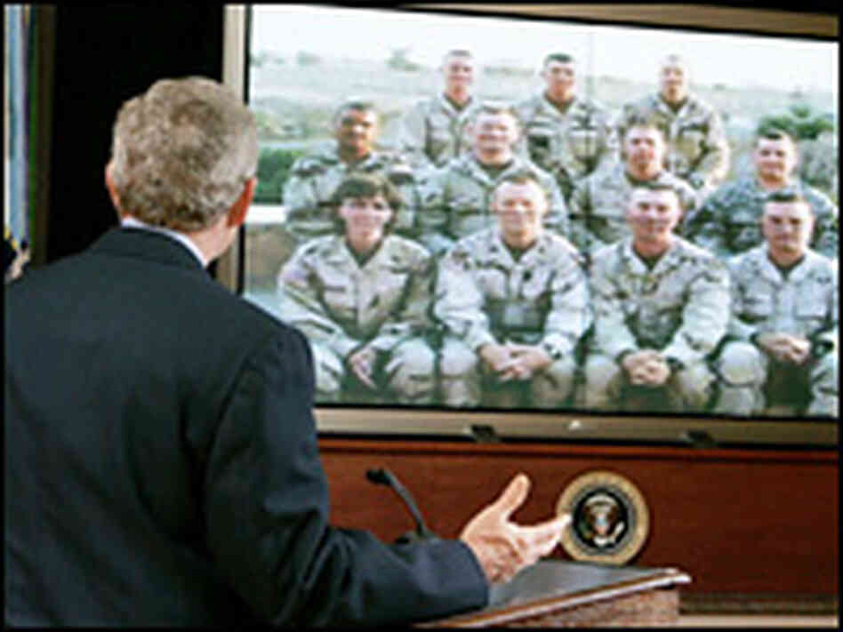 President Bush spoke with members of the 42nd Infantry Division National Guard unit in Iraq. President Bush spoke with members of the 42nd Infantry Division National Guard unit in Iraq.