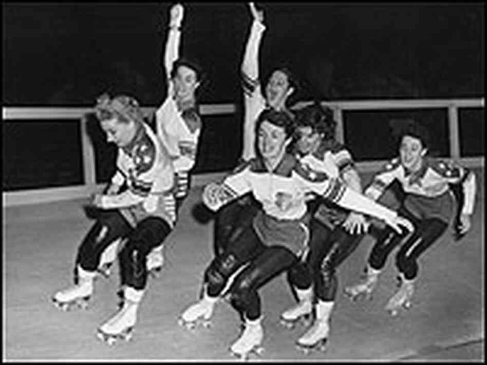 Members of the U.S. roller skating team practice for a 1953 event. 