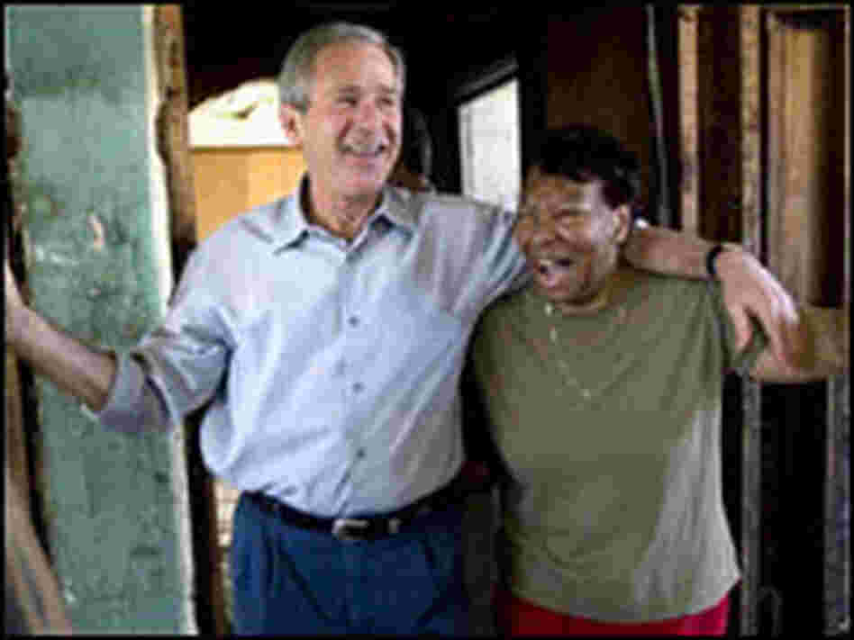 President Bush smiles alongside Ethel Williams