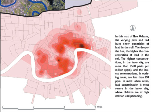 Quantities of lead in New Orleans' soil, pre-Katrina. 