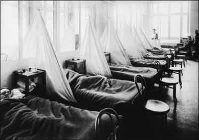 Patients lie in Influenza Ward No. 1 in U.S. Army Camp Hospital No. 45 in Aix-les-Baines, France