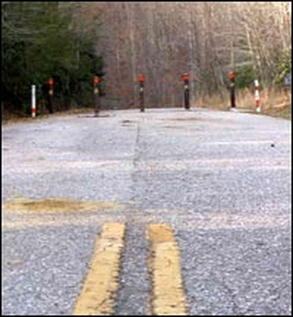 Barricades mark the end of North Carolina's so-called 'Road to Nowhere.'