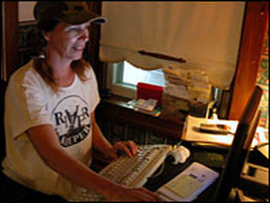 PJ Whiskeyman of Littitz, Pa., at her computer. PJ Whiskeyman of Littitz, Pa., at her computer.