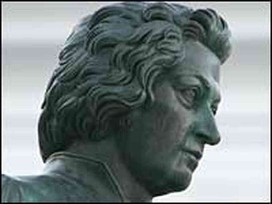 Statue of Wolfgang Amadeus Mozart in Salzburg, Jan. 26