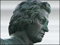 Statue of Wolfgang Amadeus Mozart in Salzburg, Jan. 26