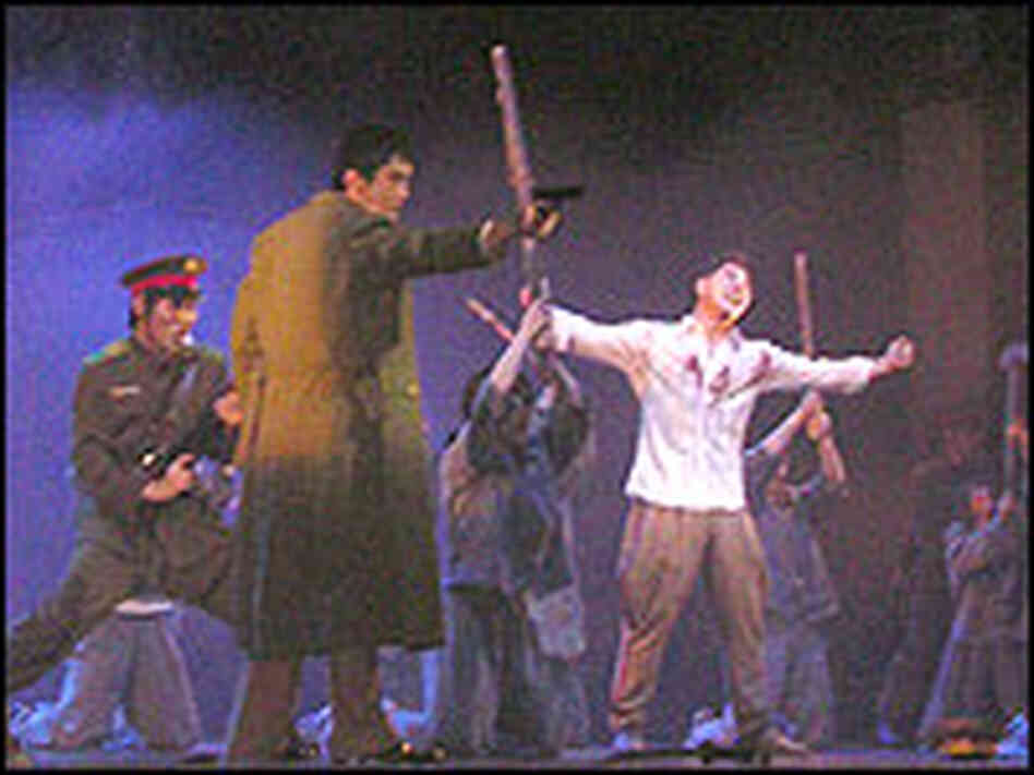 The musical's depiction of camp life is underscored by violence and brutality. The musical's depiction of camp life is underscored by violence and brutality.
