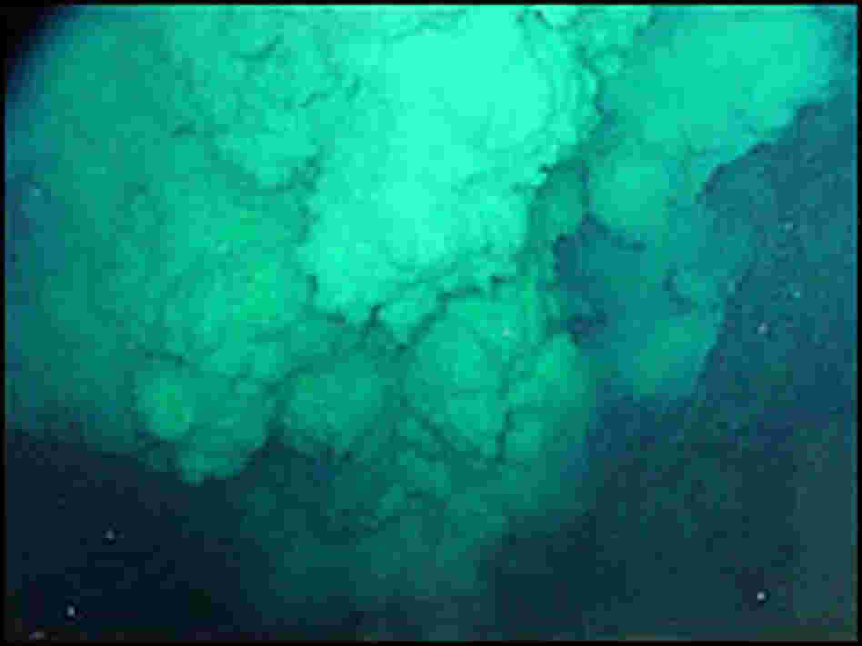 A giant, eruptive plume pours out of "Brimstone Pit" crater near the summit of NW Rota-1 volcano,