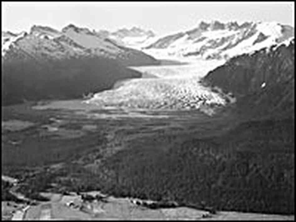 Bradford Washburn shot this photograph of Mendenhall Glacier in Juneau, Alaska, 70 years ago.