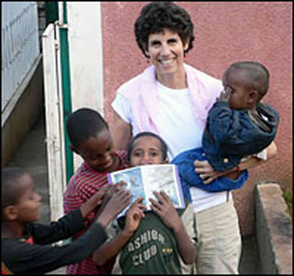 Melissa Fay Greene with orphans in Ethiopia