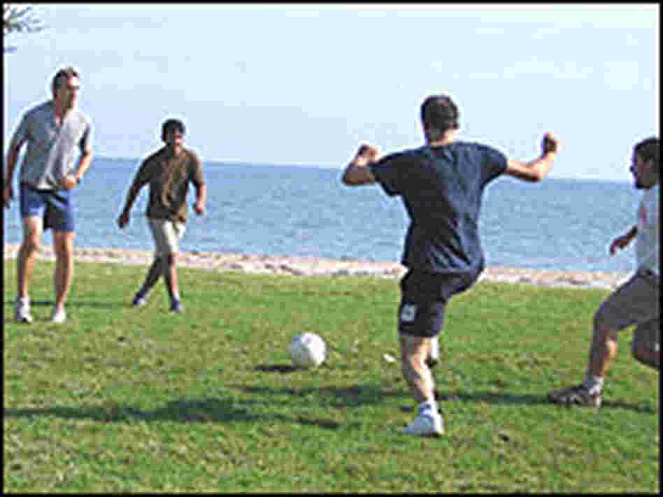 A biannual soccer game, pitting string theorists against big laser physicists, takes place at Univer A biannual soccer game, pitting string theorists against big laser physicists, takes place at Univer