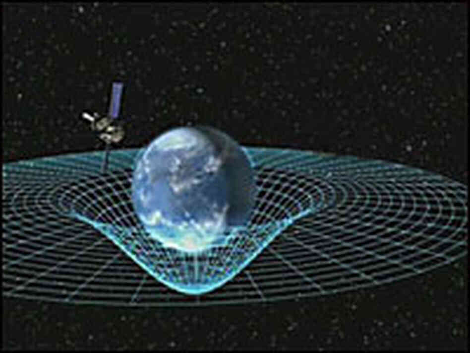 an illustration of Gravity Probe B orbiting the Earth to measure space-time. an illustration of Gravity Probe B orbiting the Earth to measure space-time.