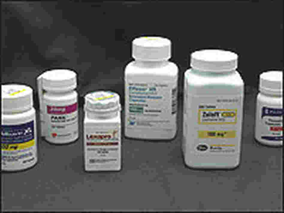 Bottles of antidepressant medications. Bottles of antidepressant medications.
