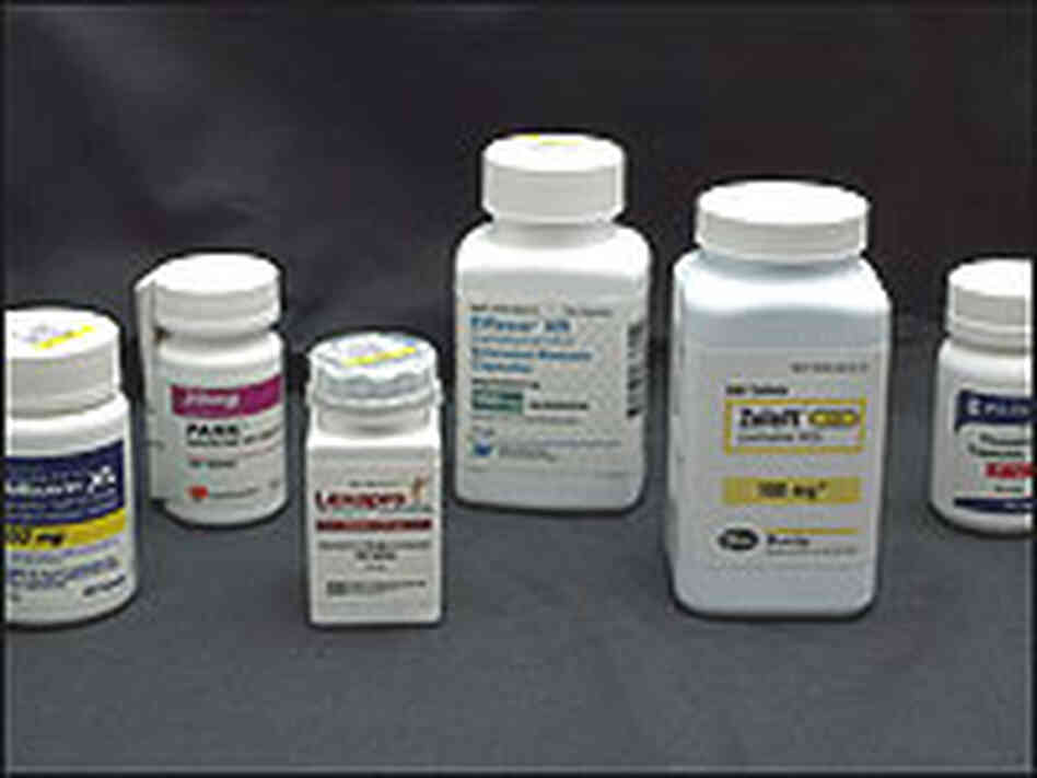 Bottles of antidepressant medications. Bottles of antidepressant medications.