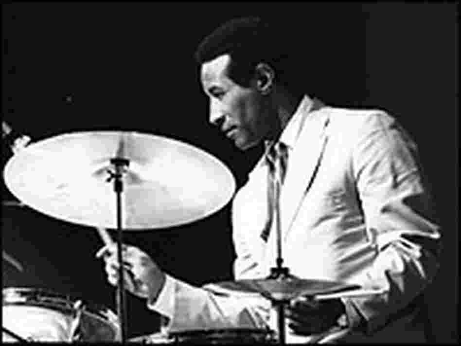 Max Roach at his drumkit