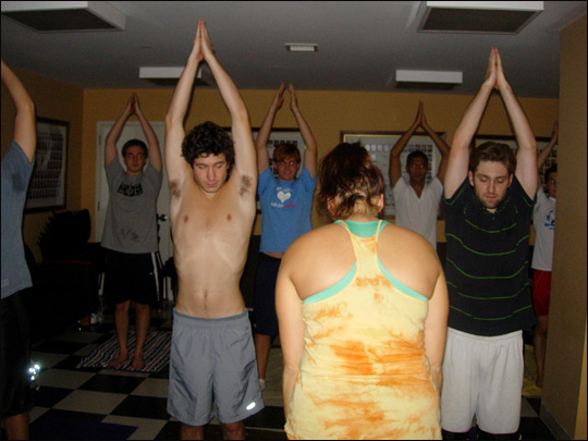 The brothers of Sigma Phi Epsilon at George Washington University try yoga.