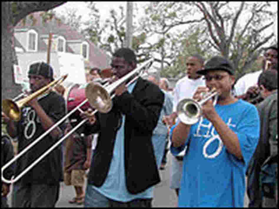 Hot 8 perform at Helen Hill's jazz funeral.
