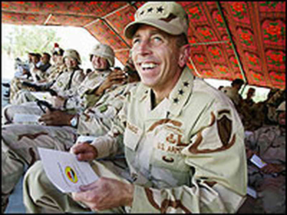 Lt. Gen. David Petraeus makes a visit to a coalition base in Tikrit, Iraq, in June 2004. Lt. Gen. David Petraeus makes a visit to a coalition base in Tikrit, Iraq, in June 2004.