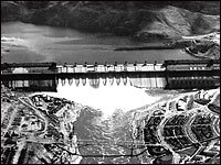 An aerial shot of the Grand Coulee Dam fro June 14, 1941. Woody Guthrie wrote songs about the partially completed dam in May 1941.