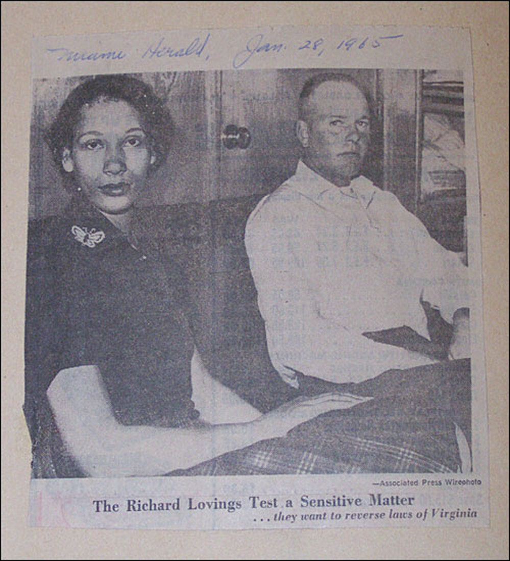 A newspaper clipping of the Lovings from the Miami Herald dated January 28, 1965