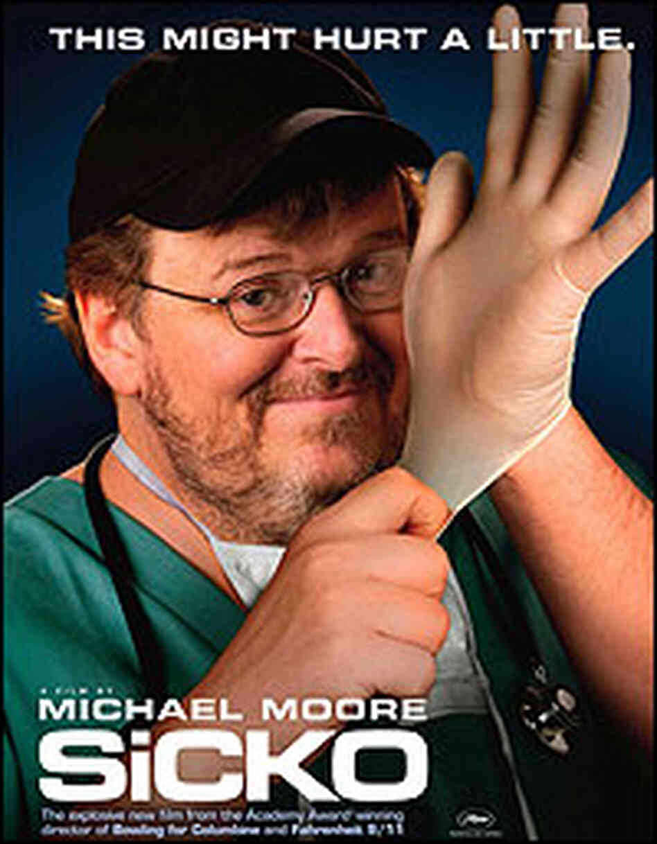 Michael Moore in doctors' scrubs. Michael Moore in doctors' scrubs.