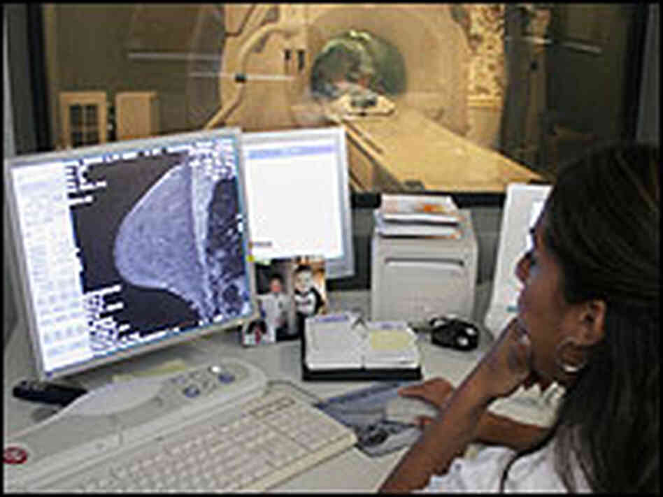 An MRI technologist at the Montclair Breast Center in New Jersey performs a breast MRI. An MRI technologist at the Montclair Breast Center in New Jersey performs a breast MRI.