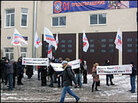 Members of a pro-Kremlin youth group protest outside the Estonian Embassy in Moscow. Members of a pro-Kremlin youth group protest outside the Estonian Embassy in Moscow.