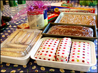 Cookbook author Dorie Greenspan wraps her baked goods in two layers of plastic wrap and festive polka-dotted tissue paper before shipping.