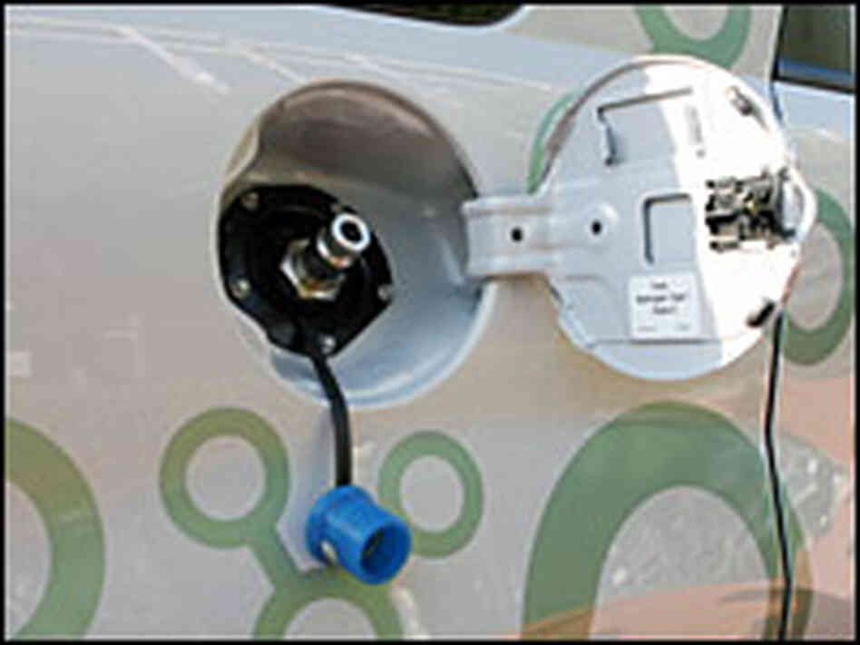 The Equinox fills up on high-pressure hydrogen gas using this nozzle.