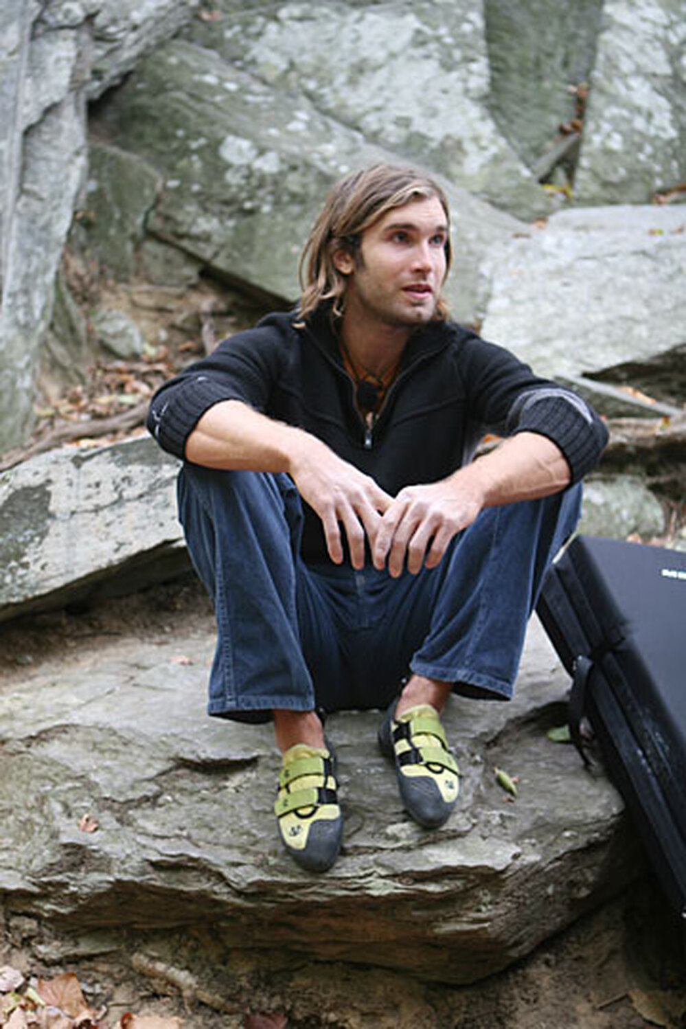 Chris Sharma, seated at Carderock