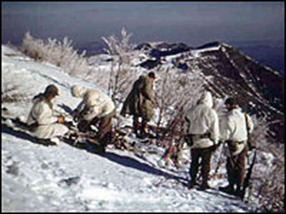 Soldiers of the 10th Mountain Division on Riva Ridge in Italy, 1945.