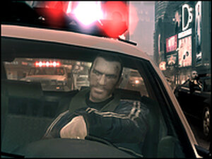 Niko Bellic in stolen police cruiser