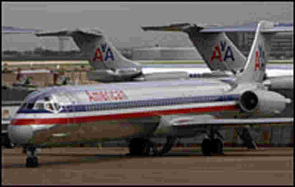 An MD-80 aircraft sits on the Dallas/Fort Worth International Airport.