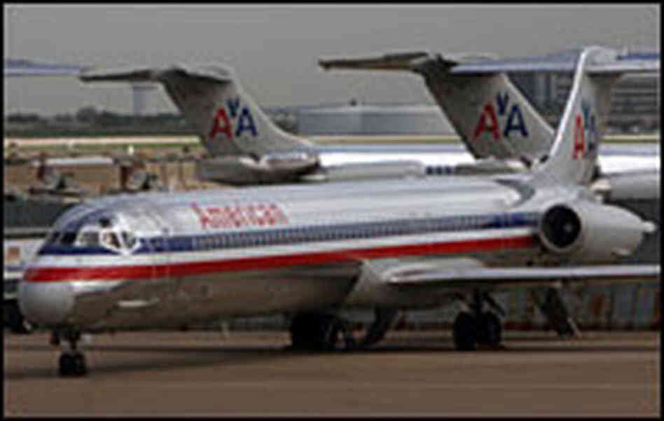 An MD-80 aircraft sits on the Dallas/Fort Worth International Airport.