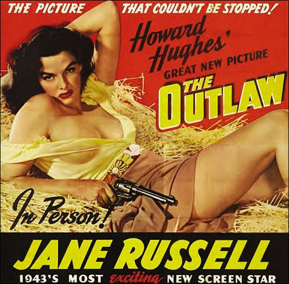 'Outlaw' poster: Jane Russell reclines on a haystack.