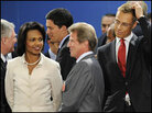 Condoleezza Rice (left) gathers with foreign ministers from Britain, France and Finland on Tuesday Condoleezza Rice (left) gathers with foreign ministers from Britain, France and Finland on Tuesday