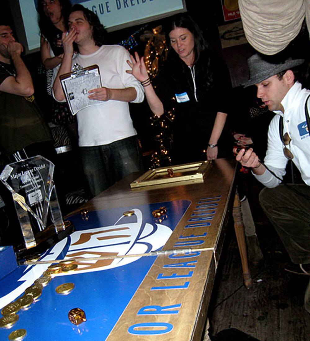 Defending Major League Dreidel champion Pamskee spins in the championship.