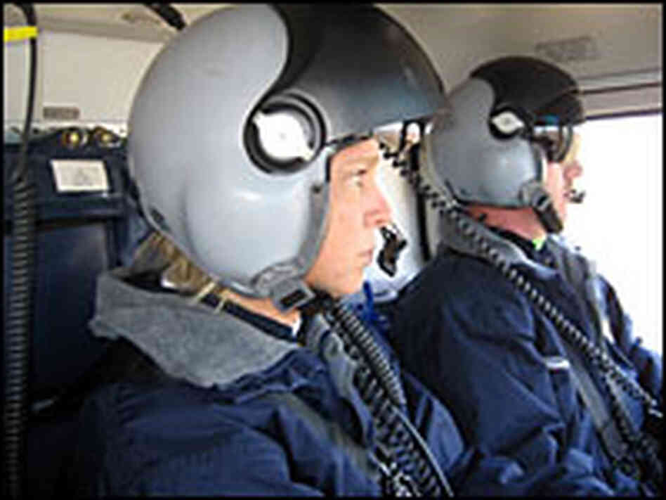 Nurse Rhonda Bailey and paramedic Stacy Johnson on a training flight.