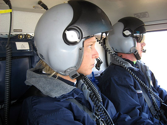 Nurse Rhonda Bailey and paramedic Stacy Johnson on a training flight.