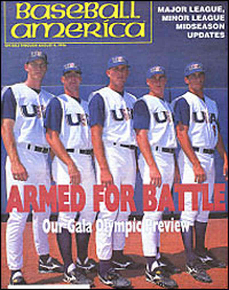 Dickey (second from left) and the four other pitchers for the 1996 U.S. Olympic baseball team Dickey (second from left) and the four other pitchers for the 1996 U.S. Olympic baseball team