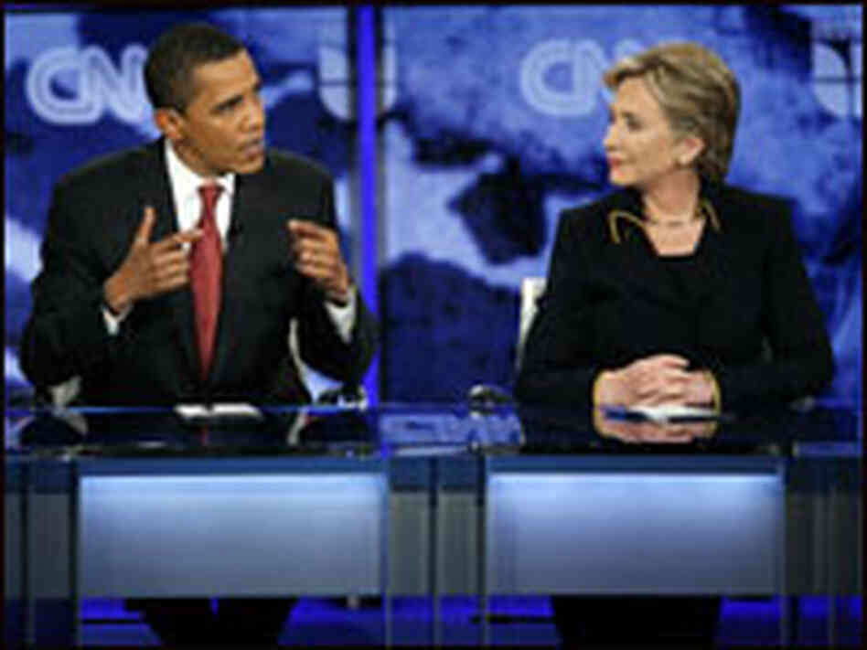 Barack Obama and Hillary Clinton participate in a debate in Austin, Texas, on Feb. 21.