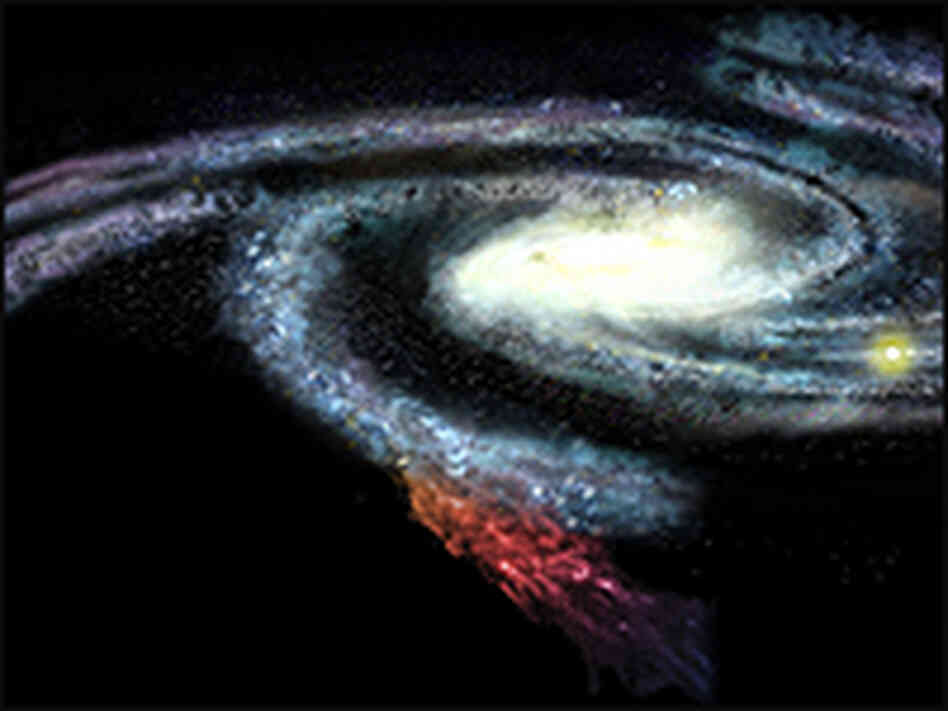 Artist's conception of gas cloud collision. Artist's conception of gas cloud collision.