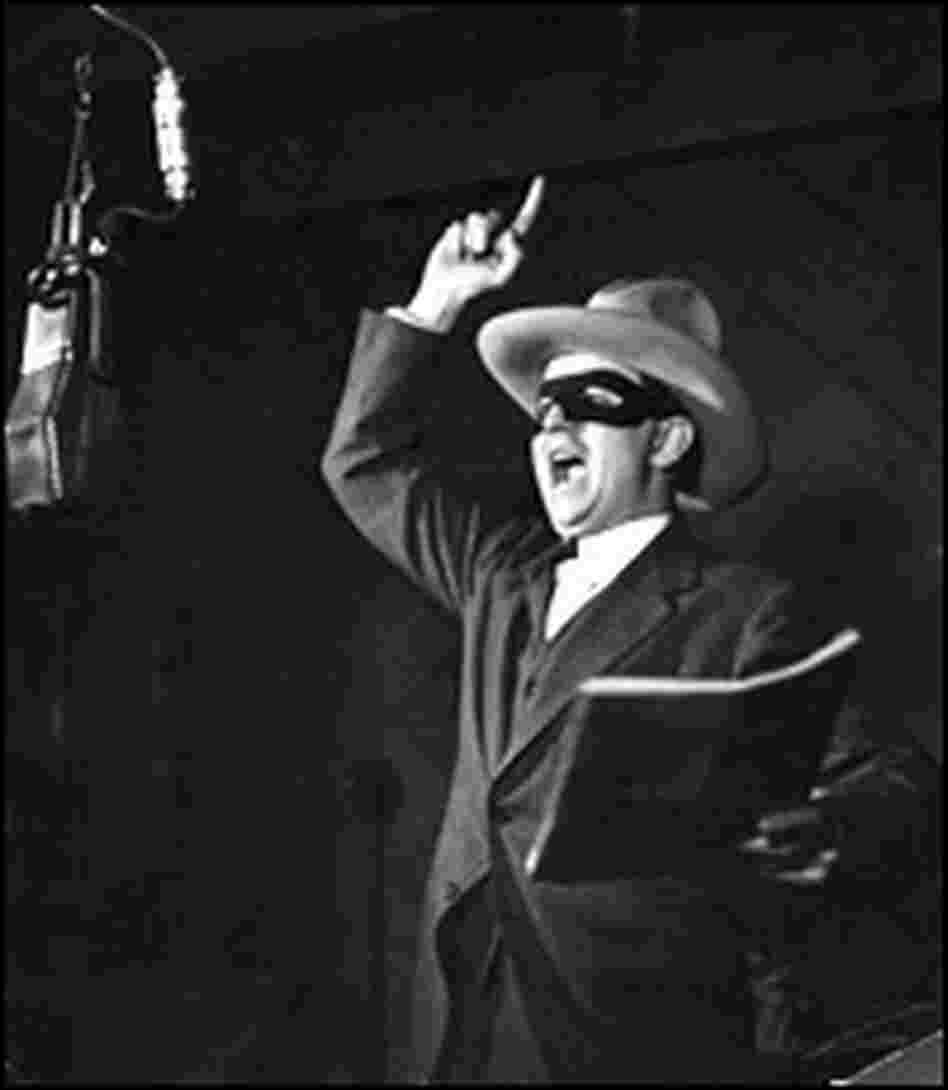Earl Grasser as the Lone Ranger in the radio studio