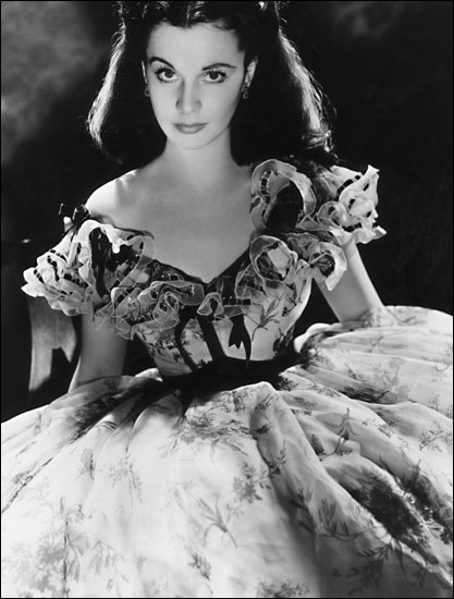 Viven Leigh as Scarlett O'Hara in the green-and-white barbecue gown