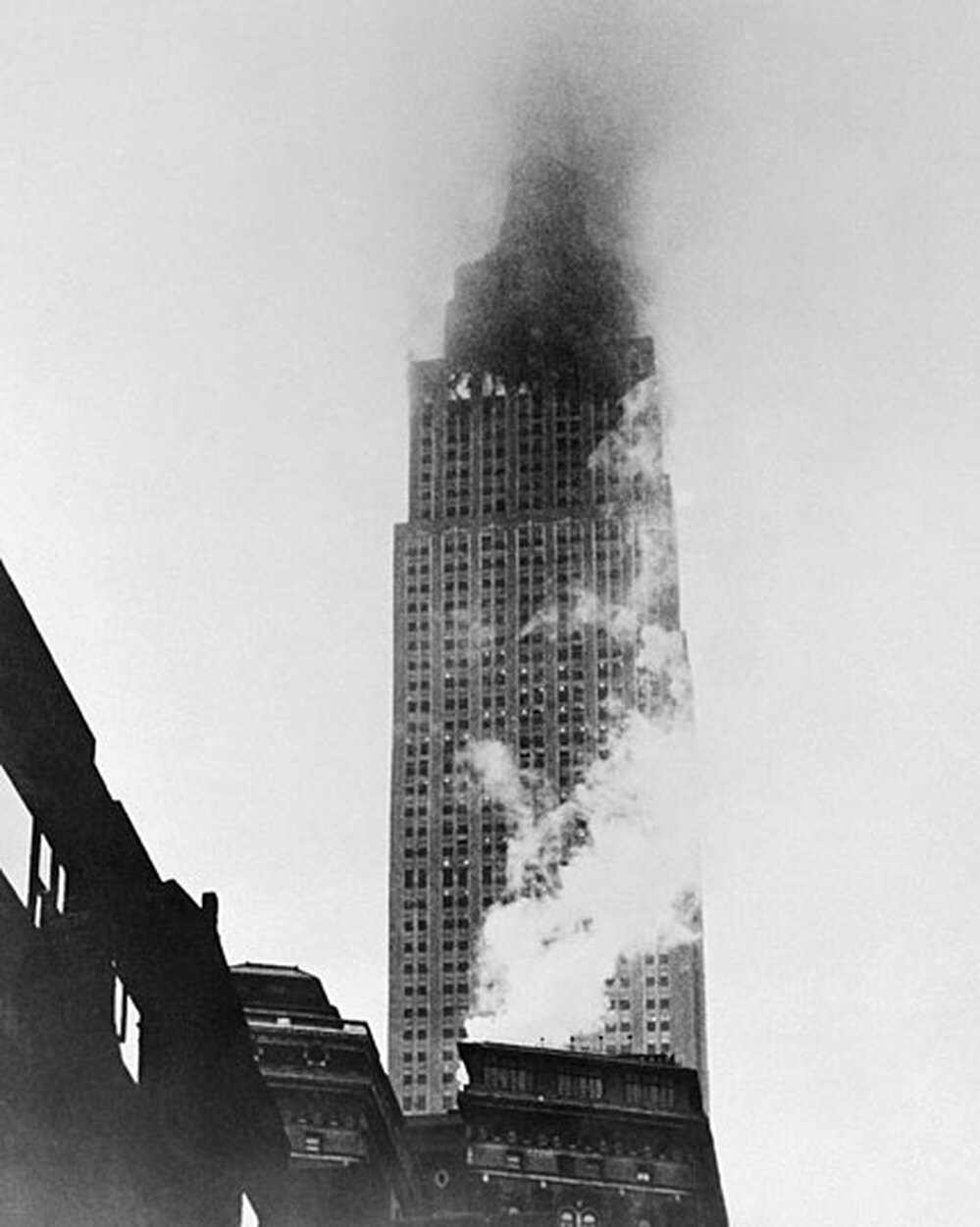 The Empire State Building after a B-25 bomber hit it on July 28, 1945.