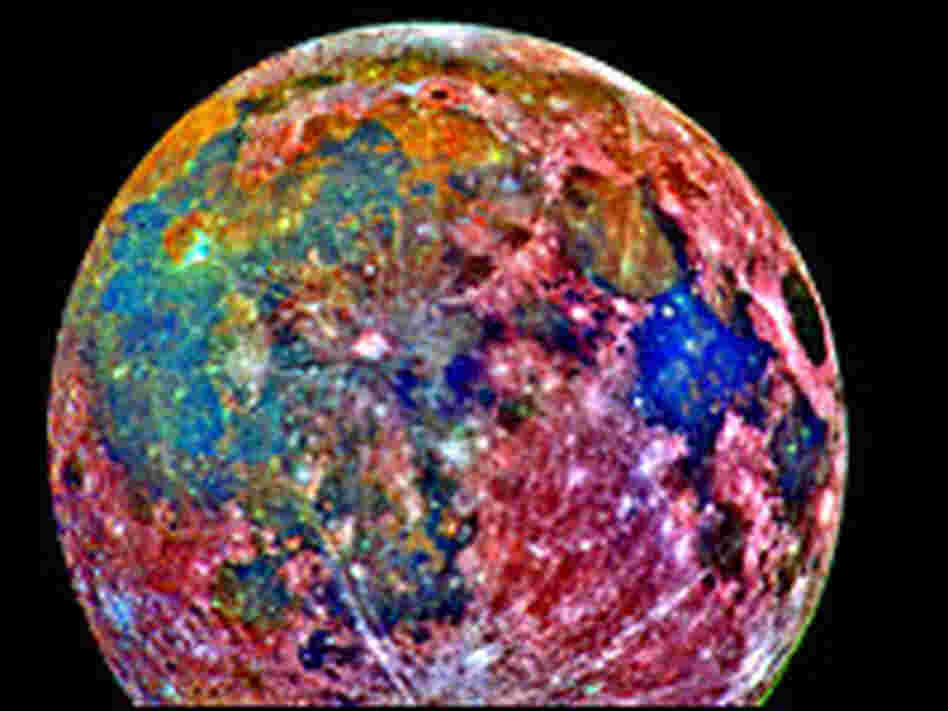 A false color photograph of the moon, taken Dec. 8, 1992,