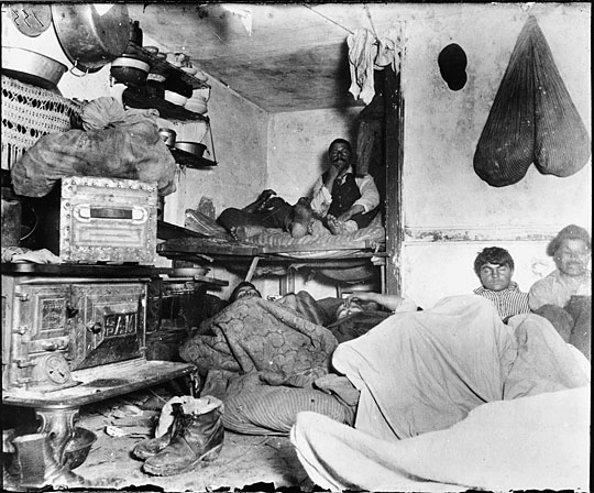 Lodgers in a crowded Bayard Street tenement -- 'Five Cents a Spot', 1888–89.